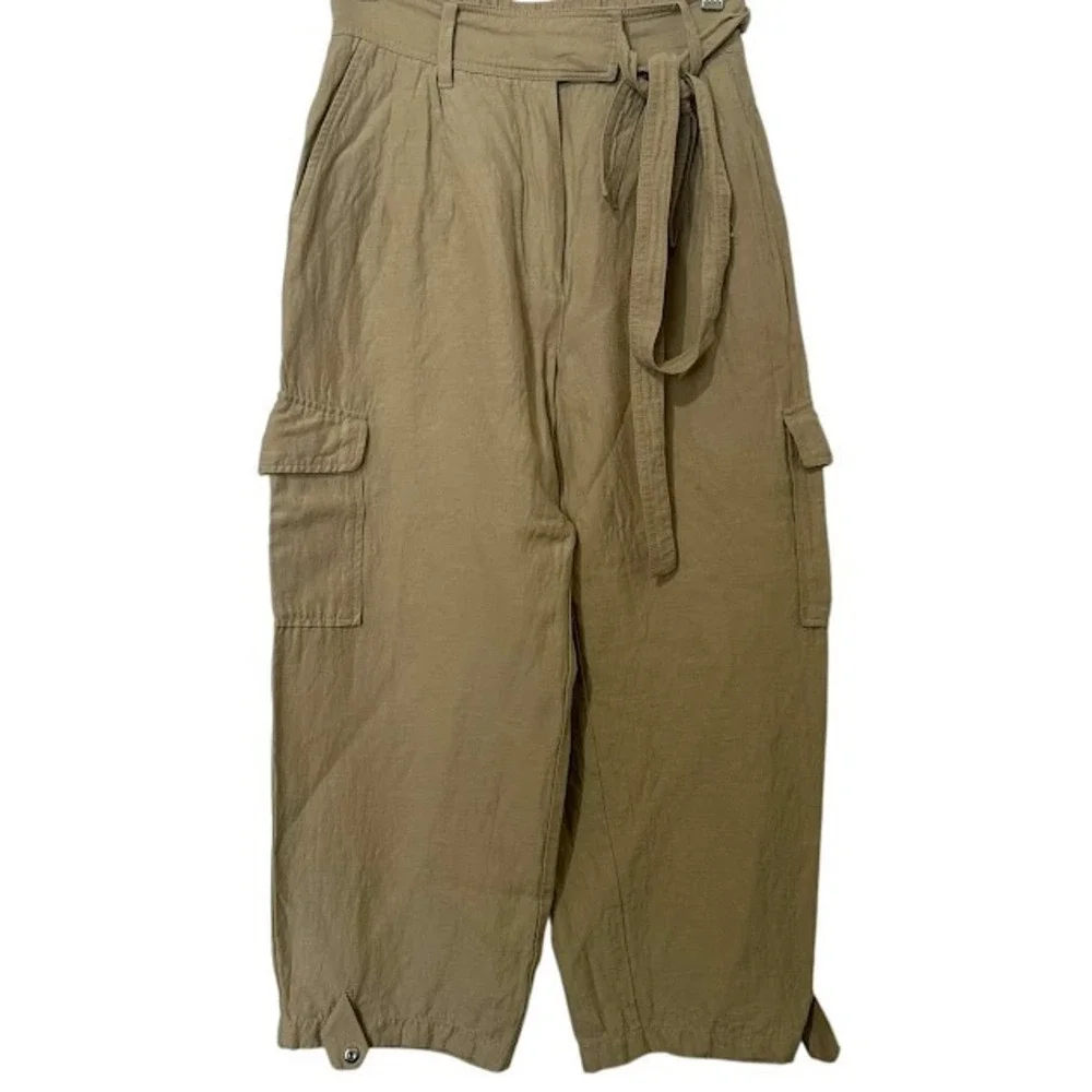 Aritzia Wilfred Kafka Khaki Linen Blend Belted Cargo Crop‎ Pants Womens 2